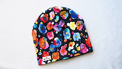 Čiapky, čelenky, klobúky - Dámska čiapka dvojvrstvová-akvarelové kvety - 14428010_