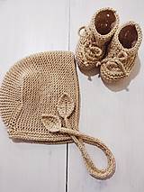 Detské čiapky - Ručne pletený bonnet s lístkom (škoricová 3-6mesiacov) - 14426873_