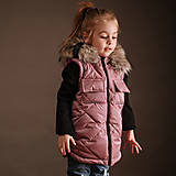 Detské oblečenie - Detská vesta s odjímateľnou kožušinkou - old pink zamatový efekt (140) - 14430477_