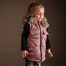 Detské oblečenie - Detská vesta s odjímateľnou kožušinkou - old pink zamatový efekt - 14430477_