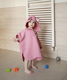 Iné oblečenie - Detské pončo (osuška) s kapucňou a uškami - ružové - 14429496_