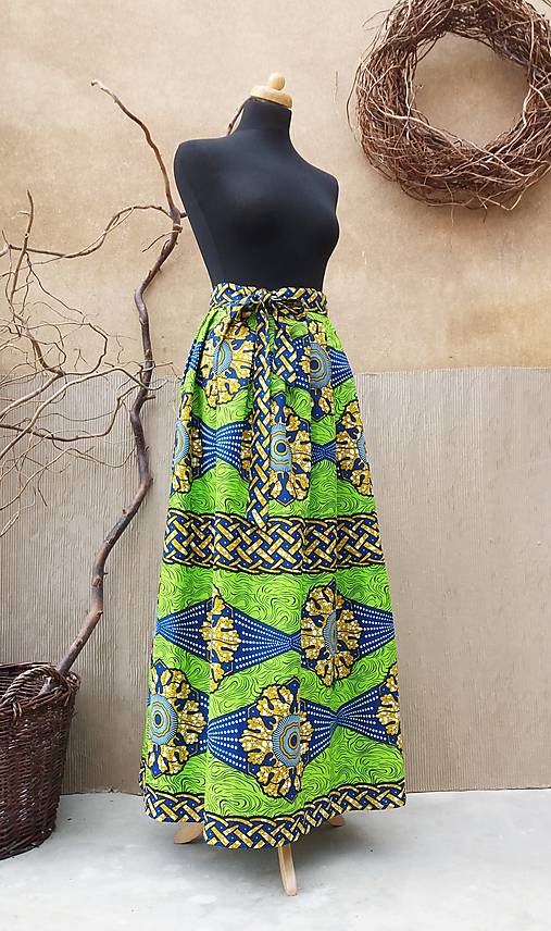 Sukne - AFRIKA - ZELENÁ S VELKÝMI KVĚTY  L - XL - 14436259_