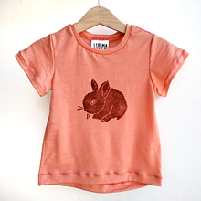 Detské oblečenie - Detské merino tričko so zajačikom, krátke rukávy - 14434962_