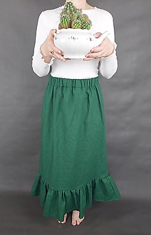 Sukne - Dlhá ľanová sukňa Zelená - 14435615_