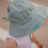 Detské čiapky - Detský ľanový klobúk mint - 14440519_
