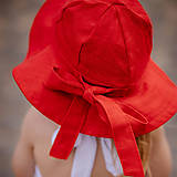 Detské čiapky - Detský ľanový klobúk red s mašľou - 14440543_