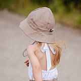 Detské čiapky - Detský ľanový klobúk taupe - 14440550_