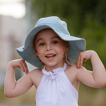 Detské čiapky - Detský ľanový klobúk mint s mašľou - 14440531_