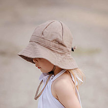 Detské čiapky - Detský ľanový klobúk taupe - 14440559_
