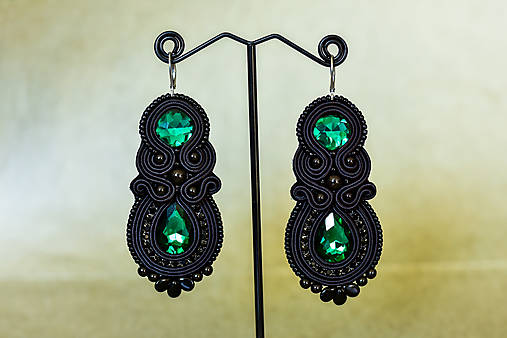 Náušnice - Čierno-zelené soutache náušnice - 14439731_