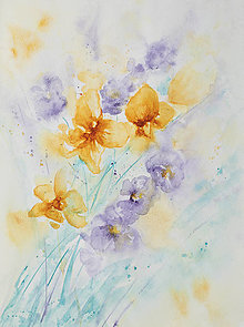 Obrazy - Kvety, abstrakt akvarel - 14443823_