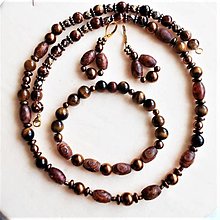 Sady šperkov - Achát Dzi, tigrie oko, hematit- set šperkov - 14445941_