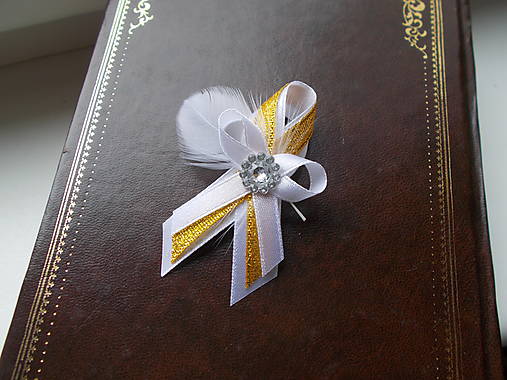 Svadobné pierka - svadobné pierka v zlatom (svadobné pierko malé cca 7 cm) - 14447047_