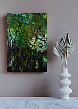 Dažďový prales - abstraktný obraz - acrylic pouring