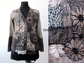 Bundy a kabáty - Dámska Krátka béžová vyšívaná bavlnená bunda/košeľu - 14448542_