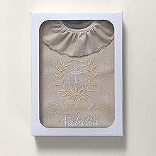 Detské oblečenie - Košieľka na krst k10 biela s béžovou v darčekovom balení - 14446356_