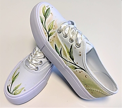 Ponožky, pančuchy, obuv - svadobné tenisky maľované Greenery - dámske - 14451910_