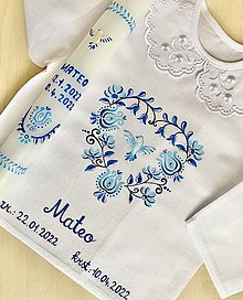 Detské oblečenie - Košieľka ku krstu- modré srdiečko - 14450754_