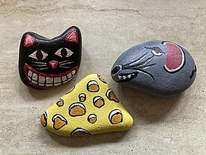 Dekorácie - Maľované kamene - Mačka -Myš - Syr - 14450216_