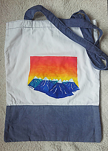 Nákupné tašky - "Hory" nákupná taška, recyklovaná, ručne maľovaná - 14450197_