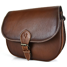 Kabelky - Lovecká kožená kabelka, ručne tieňovaná v hnedej farbe, pracka + zámok - 14449572_