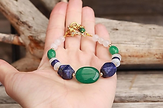Náramky - Bohemian náramok z minerálov smaragd, lapis lazuli, mesačný kameň, jadeit - 14450517_
