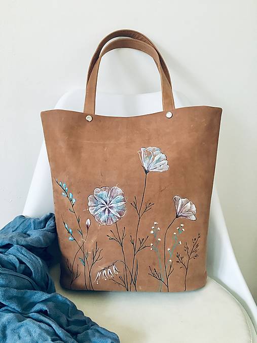 ALEX "Flowers3" kožená kabelka s vypaľovaným obrázkom