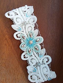 Spodná bielizeň - svadobný podväzok Ivory - modrý kvet + strieborná - 14454593_