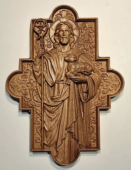 Dekorácie - Drevorezba Ježiš pastier  (400 x 240 x 33) - 14457026_