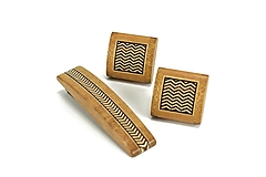 Pánske šperky - Sada manžetových gombíkov so sponou na kravatu - javorovo-mahagónová mozaika, nerez - 14455542_