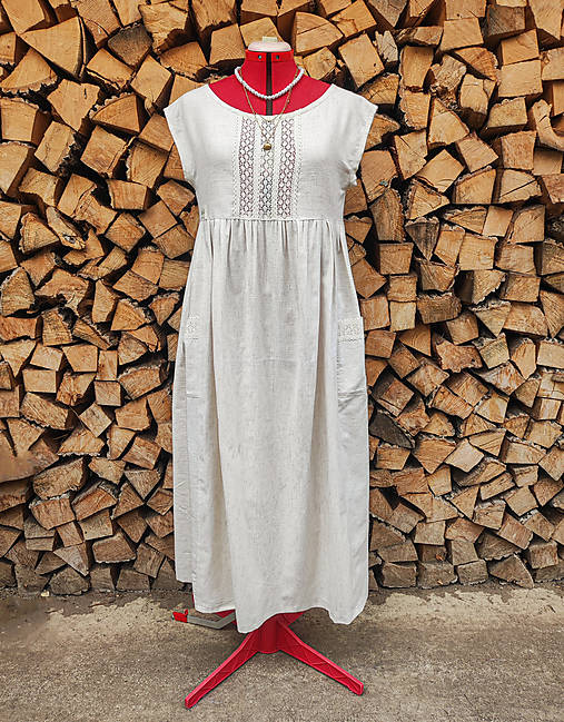  - Béžové ľanové šaty s čipkou (rôzne farby) (midi) - 14456835_