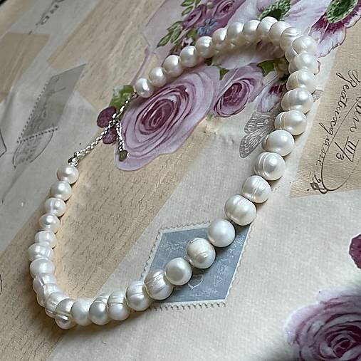 Freshwater Pearls Necklace AG925 / Náhrdelník z oválnych sladkovodných perál E005