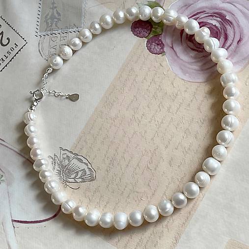 Freshwater Pearls Necklace AG925 / Náhrdelník z oválnych sladkovodných perál E005