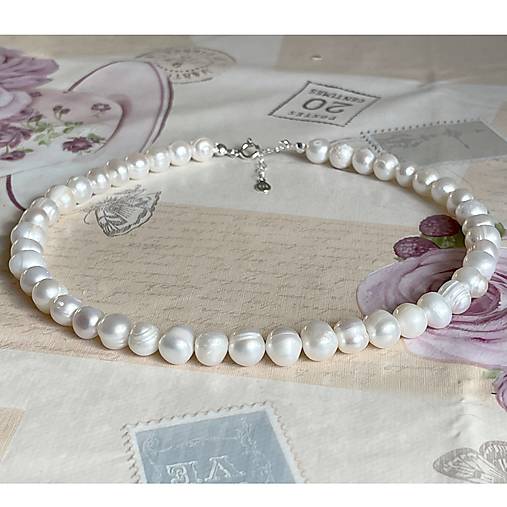 Freshwater Pearls Necklace AG925 / Náhrdelník z oválnych sladkovodných perál E005