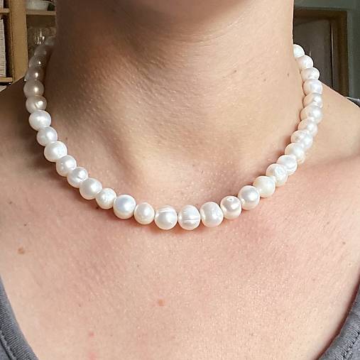 Freshwater Pearls Necklace AG925 / Náhrdelník z oválnych sladkovodných perál E005