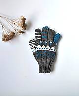 Detské doplnky - Detské prstové rukavice hnedé s petrolejovou - 14459049_