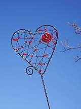 Dekorácie - jarné srdce ... ružička šípová  zápich (Červená) - 14462408_