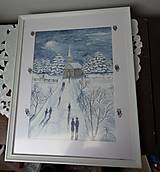 Obrazy - Cestou na polnočnú...(akvarel) (biely drevený rám) - 14462418_