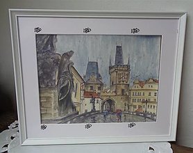 Obrazy - Karlov most... (akvarel) (biely drevený rám) - 14460822_
