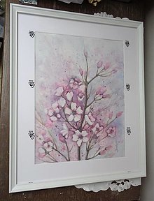 Obrazy - Vôňa jari...(akvarel) (biely drevený rám) - 14462179_
