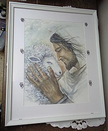 Obrazy - Nežné zvítanie...(akvarel) (biely drevený rám) - 14462200_