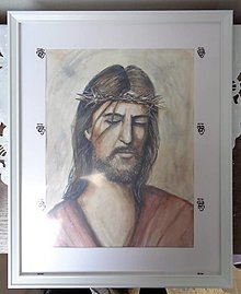 Obrazy - p.Ježiš... (akvarel) (biely drevený rím) - 14462222_