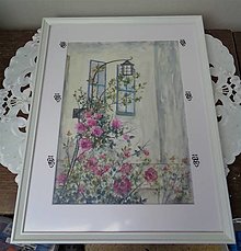Obrazy - Ružový ker... (akvarel) (biely drevený rám) - 14462304_
