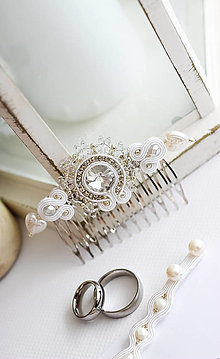 Ozdoby do vlasov - Svadobný šujtášový hrebienok do vlasov Valentína (Bielo-strieborný) - 14462625_