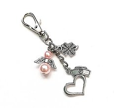 Kľúčenky - Kľúčenka "sestrička" s anjelikom (ružová svetlá) - 14460978_