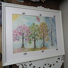 Obrazy - 4 ročné obdobia (akvarel) (biely drevený rám) - 14465730_
