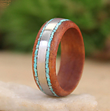 Prstene - Drevený prsteň Curupay s oceľou a tyrkysom - 14466790_