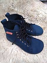Ponožky, pančuchy, obuv - Kožené barefoot topánočky čierno modré - 14466429_