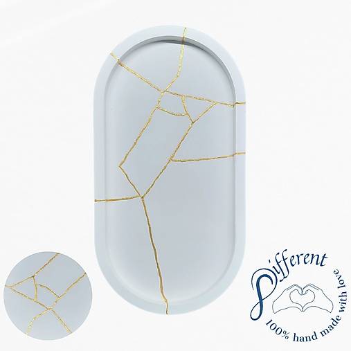Nádoby - Oválna tácka - Kintsugi II. (jesmonite) - 14463351_