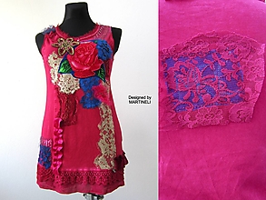 Šaty - Krátke Ružové vyšívané šaty bez rukávov - 14466649_